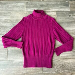 Huntington Ridge Ribbed Turtleneck Sweater Hot Pink Magenta Long Sleeve Womens L